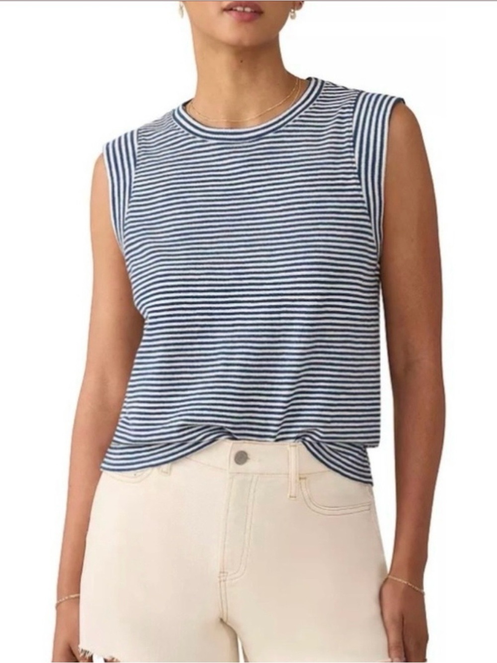 Women’s Faherty Navy and White Striped Organic Cotton Tank Size Medium